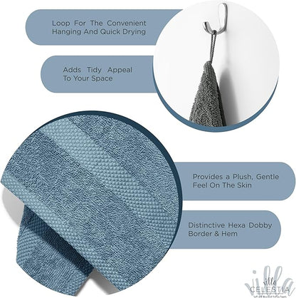 100% Cotton Bath Towel Set of 24-6 Bath Towels, 6 Hand Towels, 12 Wash Cloths, Sustainable, Soft, Highly Absorbent, Combed Cotton 24 Piece Set for Hotels, Spa, Bathroom, Dorm, Blue