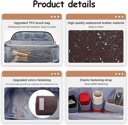 BOYATU Travel Makeup Bag Organizer Cosmetic Bag: 3 Pcs Set Make up Bags for Women with Handle - Waterproof Vegan Leather Toiletry Bags Travel Essentials Pouch with Compartments (G-01-Brown)