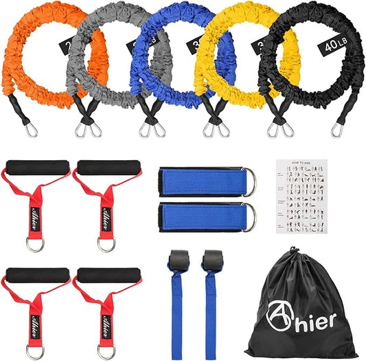 AHIER 14PCS Resistance Bands Set, Exercise Bands for Men & Women, 20lbs to 40lbs Workout Bands, Elastic Resistance Bands with Door Anchor, and Ankle Straps for Training, Yoga