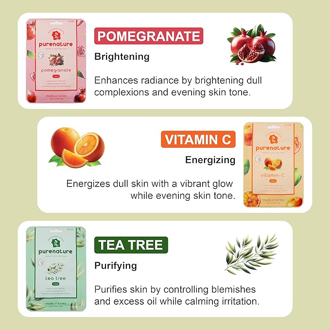 PB&Jay Purenature Hydrate and Calm Facial Mask - 12 Pack Acai Berry,Vita c,retinol and more, Made in Korea, Face Mask Skincare for Hydration, Skincare Face Mask, Moisturizing Mask for Sensitive Skin