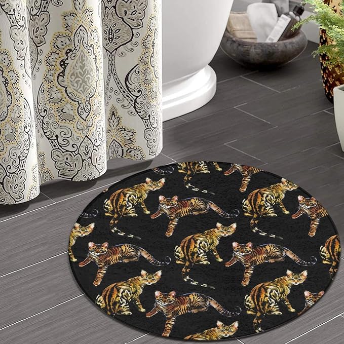 Soft Round Yoga Carpet, Office Chair Decor Round Mat for Carpet and Hardwood Floors Compatible with Watercolor Tiger Stripe Cat