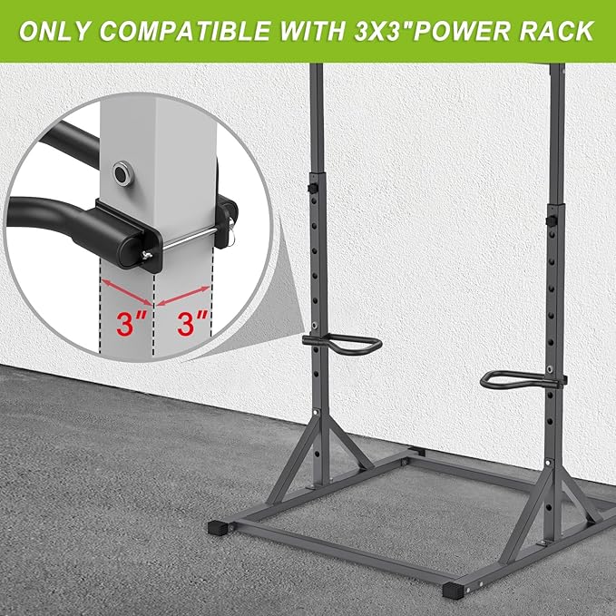 SELEWARE Solid Dip Bar Attachment for 2" x 2" or 3" x 3" with 1", 1/2" or 5/8" Hole Power Cage Squat Rack, Set of 2 Dip Bar Muti-Grip Handles for Strength Training, Double Welding Design