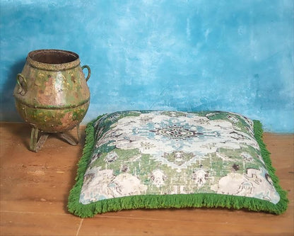 Mandala Life ART Meditation Pillow Cover with Fringe- 26 inches - Cotton - Square Floor Cushion - Kids Room Decor - Bohemian Accent - Boho Zafu Pouf