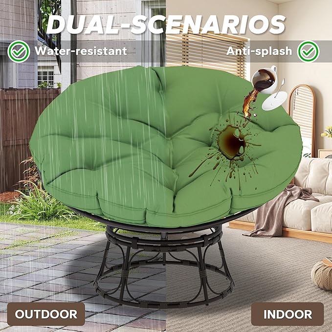46'' Large Size Papasan Chair with Cushion and Frame, Lazy Chair for Living Room and Bedroom, Green