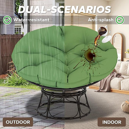46'' Large Size Papasan Chair with Cushion and Frame, Lazy Chair for Living Room and Bedroom, Green