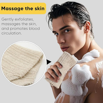 Natural Sisal & Ramie Exfoliating Body Scrubber for Shower with Handle（3 pcs） - Deep Cleanse Back Scrubber, Scrub Spa Tool for Glowing Skin & Whole Body Care (3pcs)