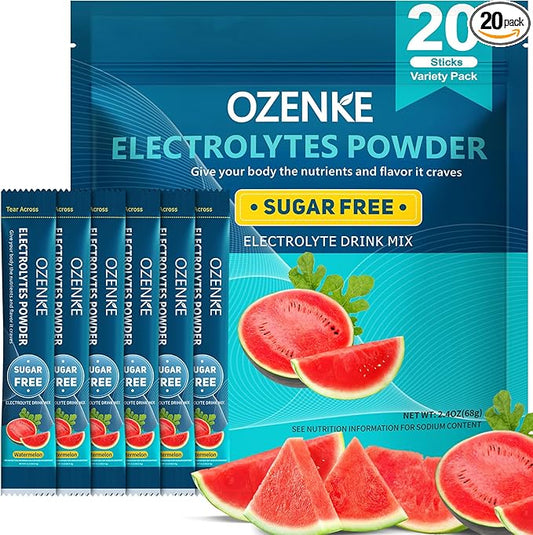 Electrolytes Powder Packets, Hydration Packets, Electrolytes Sugar Free, Portable Electrolyte Drink Mix for Rapid Hydration, No Sugar & Low Sodium | 0 Calorie | Watermelon Flavor | 20 Sticks