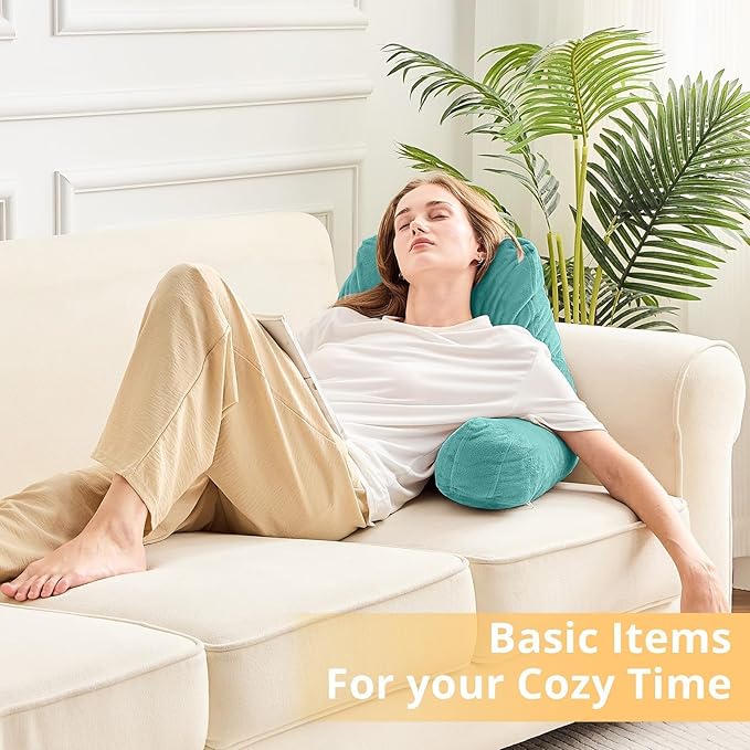 Sasttie Reading Pillow, Velvet Back Pillow for Bed Sitting Up, Adult Back-Rest Support Cushion with Arms for Sit Up on Couch, Sofa, and Floor, Dorm Essentials, Reading Accessories, Teal Cyan