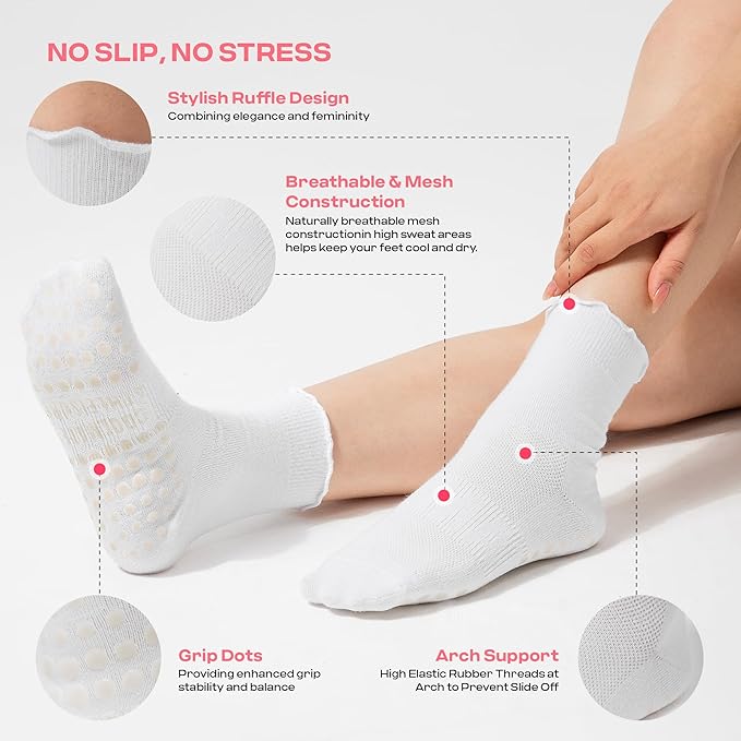 CoolMate Pilates Socks with Grips for Women, Yoga Socks, Crew Non Slip Women for Workout, Barre, Pilates Gifts