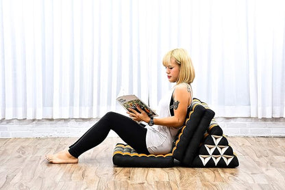 Leewadee 3-Fold Mat with Triangle Cushion – Comfortable TV Pillow, Foldable Mattress with Cushion Made of Eco-Friendly Kapok, 67 x 21 inches, Black Orange