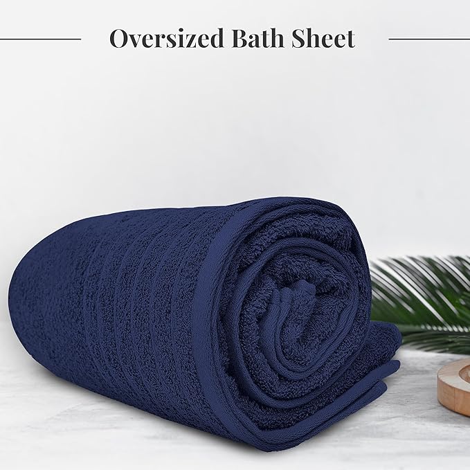 Tens Towels Pack of 1 Jumbo Bath Sheet 40 x 80 Inches, Extra Large & Light Weight, Quicker to Dry, 100% Cotton, Super Soft & Absorbent, Perfect to Wrap Yourself in, Navy