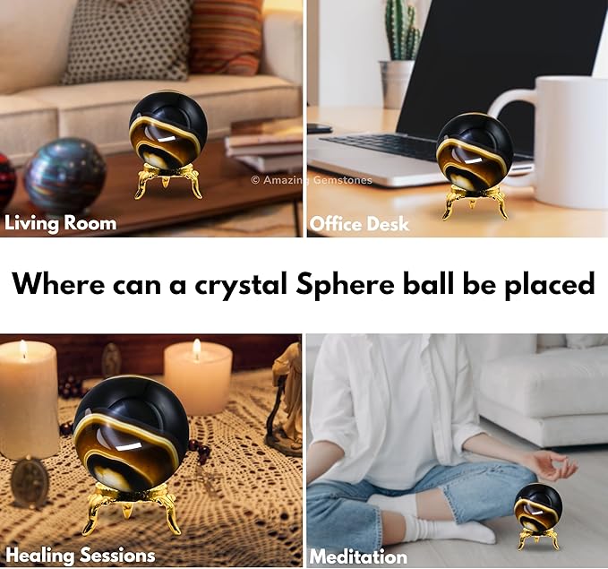 Amazing Gemstone Black Onyx Crystal Ball with Stand - 2" Inches Crystal Sphere Meditation Balls for Witchcraft and Decorative Balls