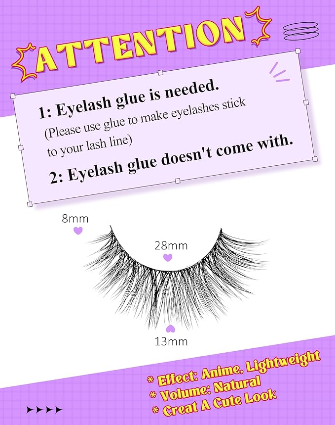 Onlyall Natural Lashes Wispy Lashes Natural Look False Eyelashes Natural Flared Eyelashes False Eye Lashes Soft Fluffy Lashes 7 Pairs D6 Volume-13mm