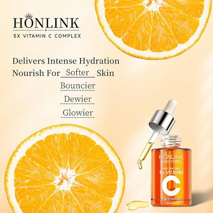 Premium 5X Vitamin C Korea Serum for Face 30ML,Hydrating Faical Essence,Hyaluronic Acid, Centella For Dull Facial Skin,Uneven Tone,Fine Lines,Pores (1 Serum)