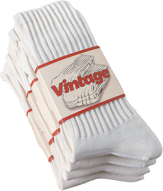 4 Pairs Natural 98% Cotton Crew Socks - Seamless, Breathable, Cozy Fall & Winter Socks for Women & Men