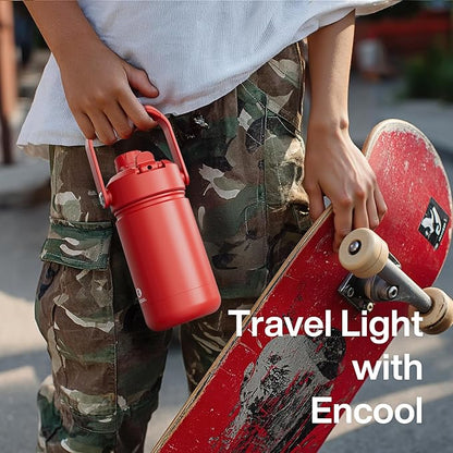 Kids Insualated Water Bottle with Straw - 12oz Stainless Steel Water Bottle with Dual Spouts, Leak-Proof, BPA-Free, Double Wall Vacuum Keeps Cold for 24 Hours for Sports, Travel, School (Polar White)
