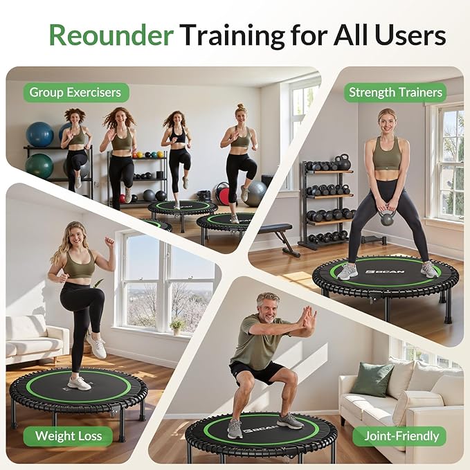 BCAN 450LBS/550LBS Foldable Mini Trampoline, 40"/48" Fitness Trampoline with Durable Bungees, Stable & Quiet Exercise Rebounder for Adults,Great Mini Trampoline for Indoor/Garden Workout - 2