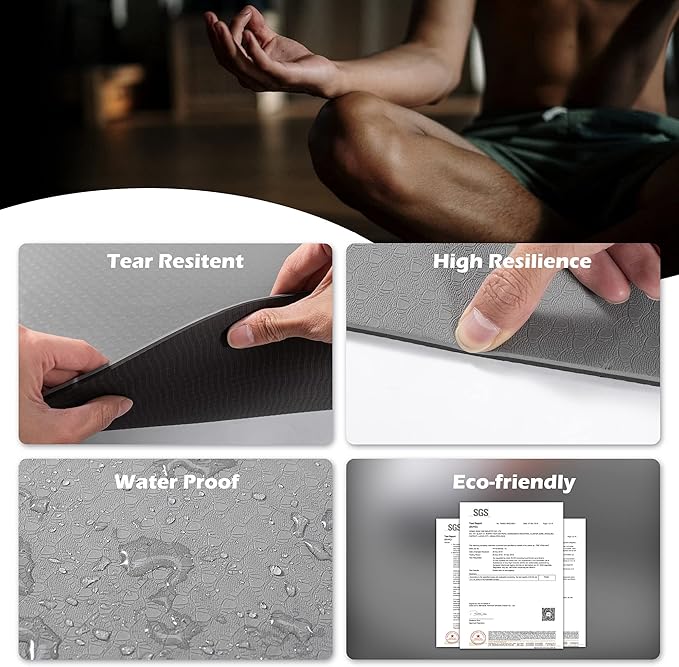 UMINEUX Large Yoga Mat for Men and Women 1/4 & 2/5 Inch Extra Thick TPE Fitness Mat for Home Gym Workout, Non-Slip, Eco Friendly Exercise Mat for Yoga, Pilates, Stretching, Meditation