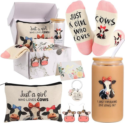 SAIWEILAI ONLINE 6 Pieces Cow Gifts Set for Women Cow Lovers Gifts Just a Girl Who Loves Cows Gift for Her Daughter Friend Sister Cows Lovers