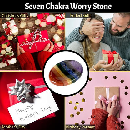Seven Chakra Worry Stones – Crystal Thumb Worry Stone for Anguish, Stress – Relaxing and Soothing Balance Stone for Meditation, Stress Relief – Crystals and Healing Stones for Men and Women
