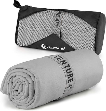 VENTURE 4TH Quick Dry Towel. Microfiber Travel Towel Ideal for Camping, Hiking, Backpacking, Gym. Lightweight & Fast Drying Travel Towels for Body. Compact & Easy to Pack - Light Gray Extra Large