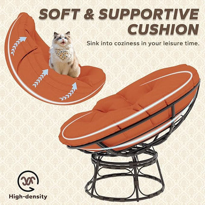 46'' Large Size Papasan Chair with Cushion and Frame, Round Lazy Chair for Living Room and Bedroom, Orange