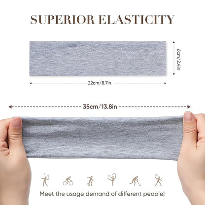 9 Pack Headbands for Women Non Slip - Elastic Cotton Fabric - Sweat Absorption - Soft Cloth Hair Bands for Women's Hair, Stretchy Sports Headbands for Workout Yoga Gym - C