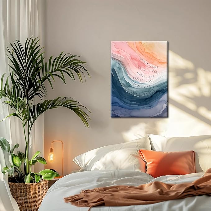 Mental Health Wall Art, Therapy Office Pictures Wall Decor, Inhale Exhale Meditation Art Paintings, Inspirational Canvas Prints, Therapist Artwork for Meditation Room Calming Corner, Framed 12x16 Inch