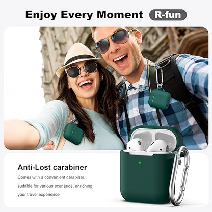 R-fun Compatible with AirPods Case Cover, Soft Silicone Protective Cover with Keychain for Women Men Compatible with Apple AirPods 2nd 1st Generation Charging Case, Front LED Visible,Black Green