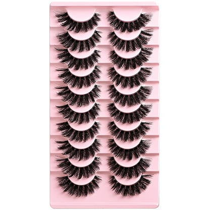 Lashes False Wispy Eyelashes Volume Cat Eye Lash Strips Fake Mink Eyelash Pack Natural Look Fluffy Full Strip Lashes Set Clear Band Easy Eyelashes for Beginners with Cluster Looking