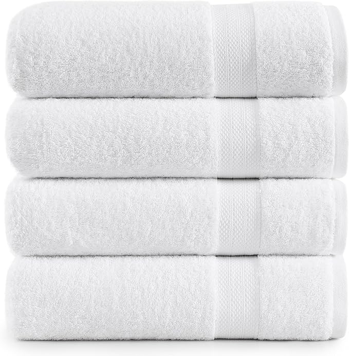 LANE LINEN 100% Cotton 4 Pack Bath Sheets (35"x66") - Ring Spun Cotton - Extra Large Bath Towels Set - Quick Drying, Soft & Absorbent Oversized Bathroom Towel Sets - Hotel Quality - White Towels