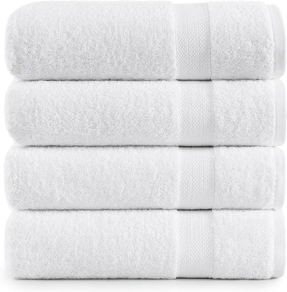 LANE LINEN 100% Cotton 4 Pack Bath Sheets (35"x66") - Ring Spun Cotton - Extra Large Bath Towels Set - Quick Drying, Soft & Absorbent Oversized Bathroom Towel Sets - Hotel Quality - White Towels
