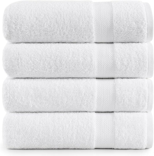 LANE LINEN 100% Cotton 4 Pack Bath Sheets (35"x66") - Ring Spun Cotton - Extra Large Bath Towels Set - Quick Drying, Soft & Absorbent Oversized Bathroom Towel Sets - Hotel Quality - White Towels