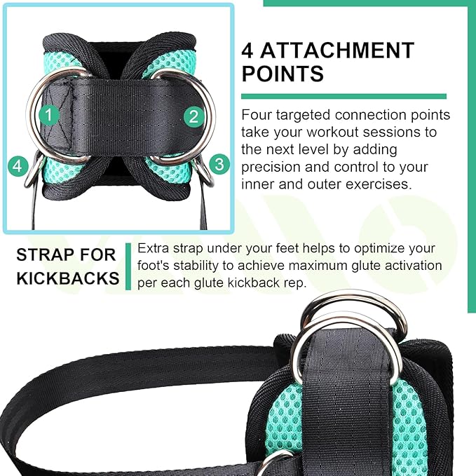VAIIO Ankle Straps for Cable Machines,Adjustable Comfort fit Neoprene, Reinforce Double D-Ring - Premium Ankle Cuffs to Improve Abdominal Muscles, Lift The Butts, Tone The Legs for Men & Women