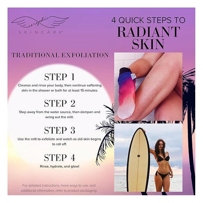 Seraphic Skincare (Summer Glow) Premium Exfoliating Mitt for Body 1pc– 100% Vegan Viscose Traditional Body Scrub Glove Kessa Korean Washcloth – Body Exfoliator for Self-Tan Removal & Keratosis Pilaris