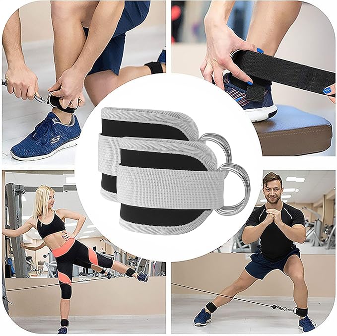 Fitness Ankle Straps for Cable Machines, 2 Pack Comfortable Adjustable Padded Ankle Wrist Cuffs, Kickback Glute Workouts for Men Women, D-Ring Leg Straps with Neoprene Padding