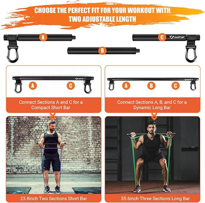 Portable Heavy Duty Resistance Bar with 3 Resistance Bands, Pilates Bar with Pull Up Bands & Training Poster, Yoga Pilates Equipment for Home Gym