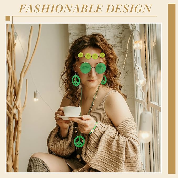 Batiyeer 6 Pcs Hippie Costume Accessories Set, Boho Peace Sign Daisy Flower 60s 70s Party Favors Decor for Groovy Party Women