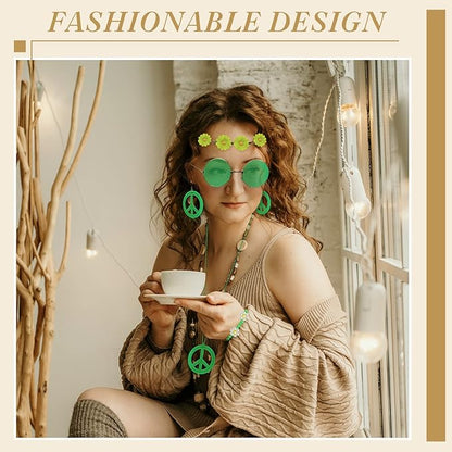 Batiyeer 6 Pcs Hippie Costume Accessories Set, Boho Peace Sign Daisy Flower 60s 70s Party Favors Decor for Groovy Party Women