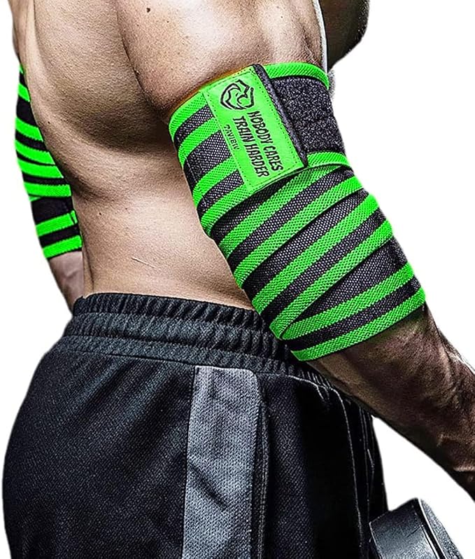 TAVIEW Elbow Wraps for Weightlifting (1 Pair), 47" Elastic Elbow Support & Compression Powerlifting, Fitness, Cross Training & Gym Workout - Elbow Straps for Weight Lifting