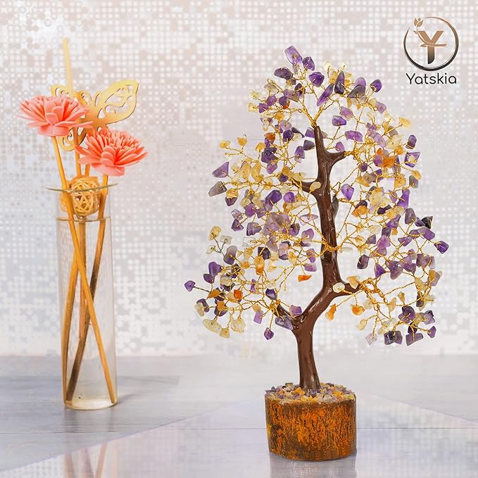 YATSKIA Citrine Crystal - Amethyst Tree, Tree of Life Decor, Healing Crystals, Chakra Gifts, Crystal Money Tree, Gemstone Tree, Tree of Life Decor, Home Decor Gifts, Arbol De La Abundancia