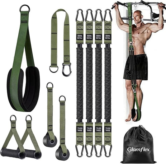 Adjustable Heavy Duty Pull Up Assistance Bands with Fabric Feet and Knee Rest - Pull Up Resistance Bands for Men, Women, and Seniors - Perfect for Dip and Resistance Strength Training Glamflex