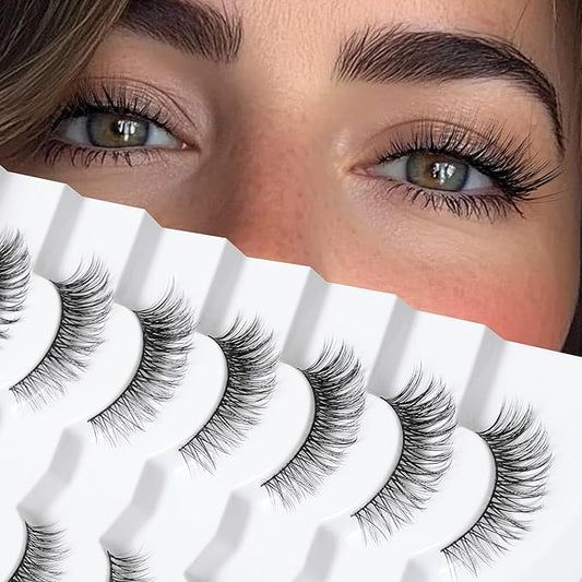 Onlyall Natural Lashes Wispy Lashes Natural Look False Eyelashes Natural Flared Eyelashes False Eye Lashes Soft Fluffy Lashes 7 Pairs DK53