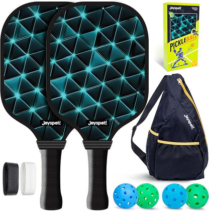Pickleball Paddles Set of 2, Fiberglass Pickle Ball Rackets, Lightweight Paddle Set Includes 4 Outdoor Indoor Balls, 2 Grip Tapes & Carry Bag, Oversized Sweet Spot for Men, Women, Adult, Teenager
