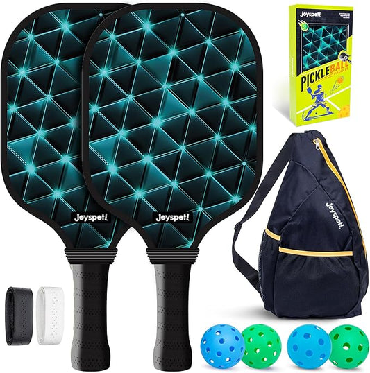 Pickleball Paddles Set of 2, Fiberglass Pickle Ball Rackets, Lightweight Paddle Set Includes 4 Outdoor Indoor Balls, 2 Grip Tapes & Carry Bag, Oversized Sweet Spot for Men, Women, Adult, Teenager