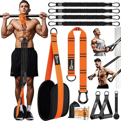 Pull Up Assistance Bands,Up to 300 lbs Assistance,Adjustable Heavy Duty 4 Pull Up Bands with Handle and Door Anchor for Home Gym Fitness Exercise Strength Training Workout Equipment