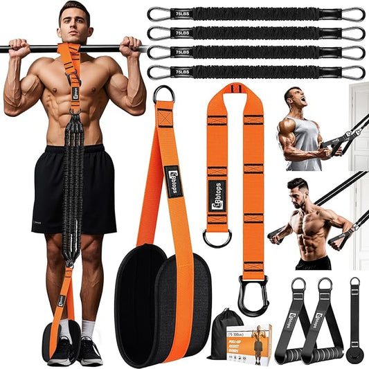 Pull Up Assistance Bands,Up to 300 lbs Assistance,Adjustable Heavy Duty 4 Pull Up Bands with Handle and Door Anchor for Home Gym Fitness Exercise Strength Training Workout Equipment