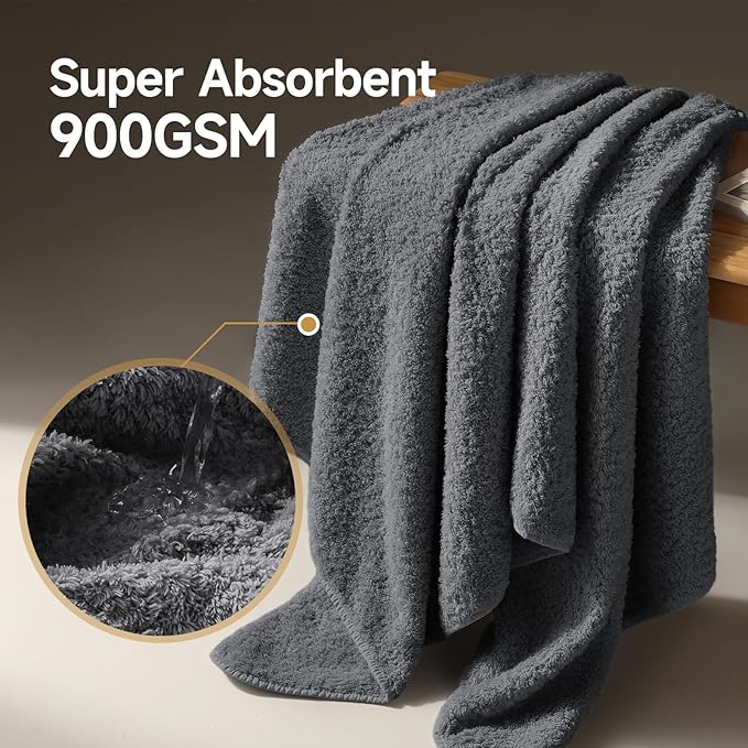 REDKISS Ultra-Plush Bath Towel Set - 900GSM Premium Thick Cotton for Bathroom & Spa, Super Absorbent Bath with No Shedding (2-Piece Bath Twoel Set for Adults, Luxury Hotel & Home Use)-Smoky Grey