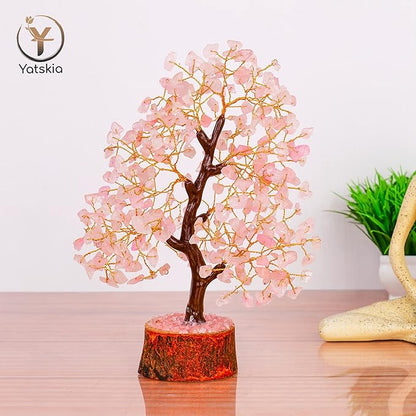 YATSKIA Rose Quarts - Rose Quartz Tree, Crystal Tree of Life, Good Luck Stones and Crystals, Home Decor Gifts, Gem Tree, Crystal Tree for Positive Energy,