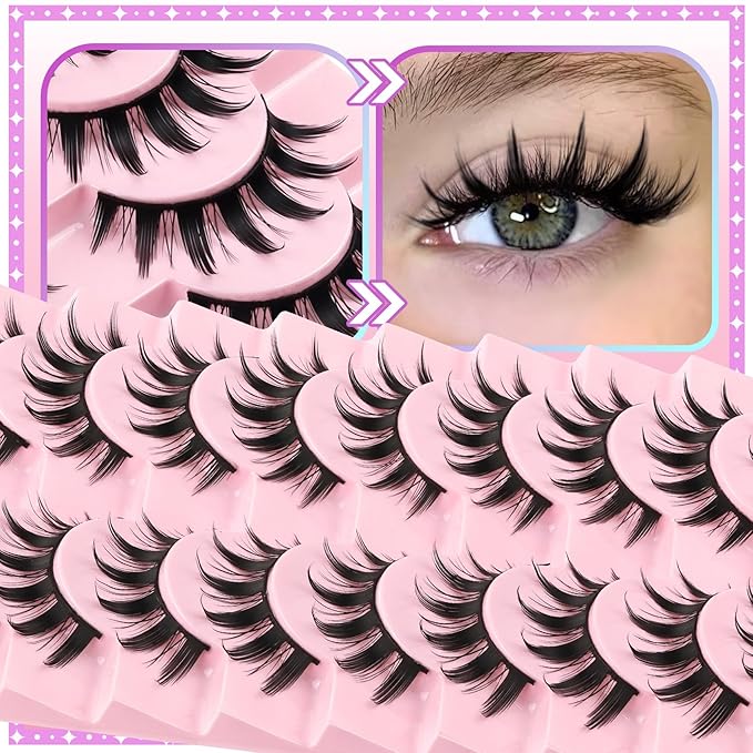 Losha Lashes Spiky Manga Lashes 10 Pairs Anime False Eyelashes 8D Wispy Eye Lashes Pack Soft Asian Fake Eyelashes (Doll)
